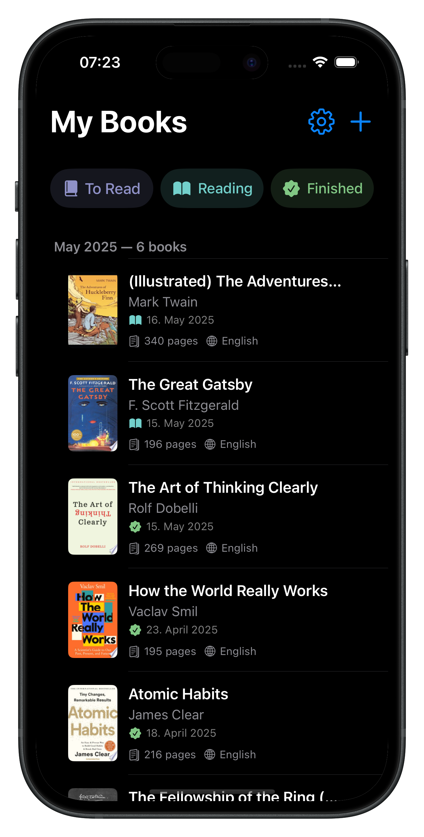 MiniLib interface in dark mode showing elegant design
